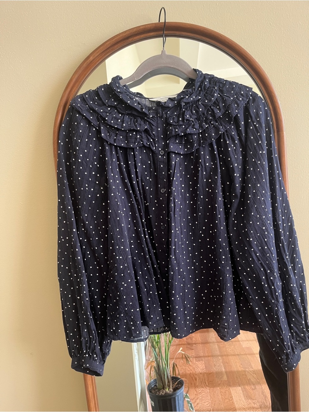 & Other Stories Navy Polka Dot Ruffle Collar Blouse